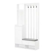 Flurgarderobe mit gepolsterter Aufbewahrungsbank, multifunktionaler Flur-Schuhschrank mit Stecktafel, moderno Garderobe mit 4 Haken für Eingangsbereich, Waschküche, Branco, H180/B100/T35 cm - Branco - Ver 6