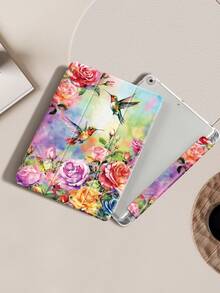 蜂鸟樱花图案保护套，适用于 iPad Air 4/5 (10.9 英寸)、7/8/9 (10.2 英寸)，内置 Apple Pencil 插槽，也适用于 Tab S6 (10.4 英寸)、Tab A7 Lite (8.7 英寸)，ins 风格皮革保护套，返校季、情人节、新年礼物，卡通平板电脑保护套 - 彩色 - 查看 7