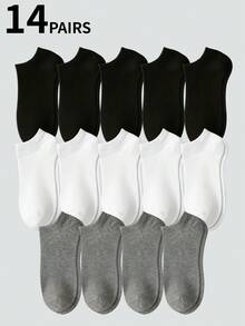 1/7/14 双装男女通用短袜，柔软透气，运动袜，时尚袜，白/黑/灰三色可选，简约纯色设计，适合日常休闲穿着 - 彩色 - 查看 9