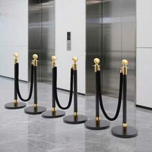 SanBouSi 6-Pack Barrier Post Kit With 4 Ropes, Stainless Steel, Black & Gold, Wind-Resistant Base, Easy Installation For Event Crowd Control & Queue Management - Gold and Black - View 6