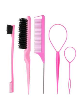 Juego de 6/5/2/1 piezas de herramientas de peinado y maquillaje neutras en cuanto al género, que incluye peine de cola, peine de doble cabeza, cepillo de triple cepillo peine y un cepillo de cejas para la peluquería y uso diario