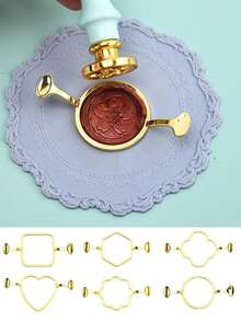 1pc Metal Wax Seal Mold Round Flower Heart Clover Shape Mold DIY Craft Adhesive Waxing Wedding Seal Wax For DIY Craft Wedding Invitation Card Envelope Gift Wine Packaging Back To School,Back To School,School Supplies,Stamp Seal Wax Beads Kit For Gift Wedding Invitations Decoration - Gold - View 3