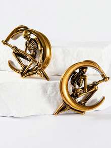 1件铜骷髅镰刀耳扩 U型骷髅耳塞扩耳器耳扩隧道穿刺饰品 8毫米-25毫米