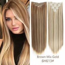 Clip In Hair Extensions 7 Pieces/Set 16 Clip Hair Extensions Black Long Straight Hair Natural Gradual Change Wig Heat Resistant Fiber Synthetic Hairpieces For Women Girls Daily Use - Multicolor - View 24