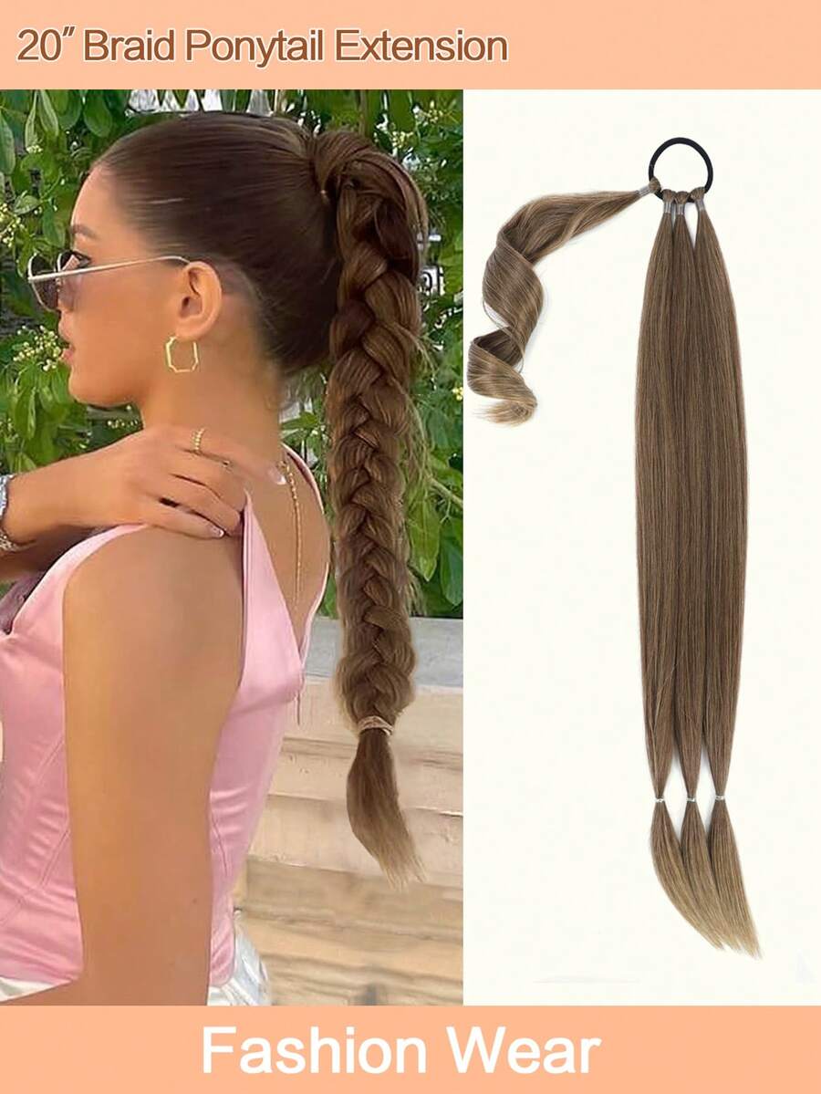 Tóc giả đuôi ngựa bện màu nâu nhạt dài 20 inch, có dây chun, thẳng và mượt, kiểu quấn quanh, mềm mại tự nhiên, thích hợp để sử dụng hàng ngày.