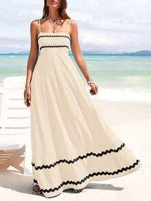 PRETTYGARDEN Women's Summer Flowy Maxi Dress Vestidos Casual Sleeveless Strap Ruffle Wedding Guest Graduation Beach Party Travel Vacation Long White Dresses - 淺米色 - 查看 5