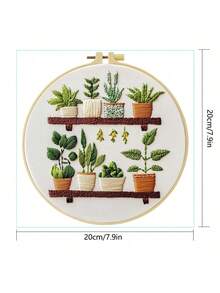 1pc Embroidery Kit, 20x20cm/7.9x7.9in Bookshelf Plant Pattern, Handmade DIY Embroidery Set, Suitable For Adults And Beginners, Includes Instructions, Printed Fabric, Embroidery Hoop And Threads. - Multicolor - View 8