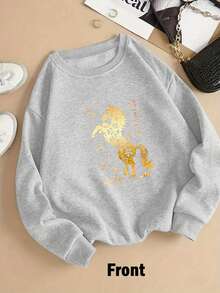2026 Women's Sweatshirt Women's Crew Neck Sweatshirt Halloween Christmas Thanksgiving New Year Gift - Red Horse Horse Year 2026 Chinese New Year Sweatshirt Golden Floral Design Festival Lunar Holiday Gift Casual Comfortable Winter Wear - Autumn & Winter Couple Style, Unisex Comfortable Long-Sleeve Sweatshirt - 紅色 - 查看 11