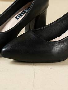 2025 Herbst/Winter Neue Damen Schwarze High Heel Schuhe, Elegante Mode vielseitige Professionelle Spitze Chunky Absatz Niedrig-Top Schwarze High Heels, Anmutig, Damen Niedrig Schaft Schuhe, Anmutig - Schwarz - Übersicht 5