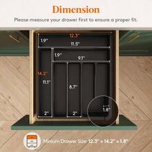 Silverware Tray, Cutlery Drawer Organizer Storage Kitchen, Plastic Flatware Utensil Holder Divider Spoons Forks Knives Tableware, 4 Compartment, Black - 12,3 x 14,2 inch (7 khe cắm) + Đen - Xem 3