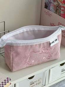 1个粉色可爱女孩小收纳袋，学生文具盒，灯芯绒大容量铅笔盒 - 彩色 - 查看 13