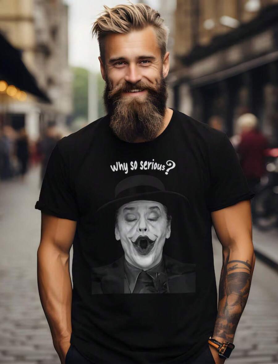 Why So Serious_ Premium Cotton T Shirt, The Joker Quote, Nicholson Tee, Sarcastic, , Actors Shirt, Legend, Comic Quote - 黑色 - 查看 1