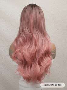 26 Inch Wavy Butterfly Hairstyle Wig With Bangs, Synthetic Fiber Wig, For Women/Girls - Pink Ombre - View 7