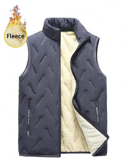 Chaleco de hombre con forro térmico de borreguito, chaqueta sin mangas con cremallera frontal casual para otoño/invierno y deportes