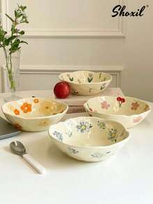 shoxil 1pc Flower Ceramic Bowl Salad Bowl Yogurt Breakfast Bowl Fruit Bowl Dinner Bowl Hand-Painted Flower Bowl - Bowl - View 4