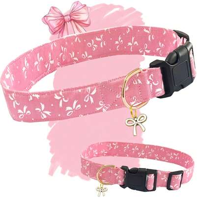 Cute Dog Collar With Bow Tie Pendant, Adjustable Soft & Sweet Bow Print Pet Collar, Suitable For Small, Medium And Large Dogs