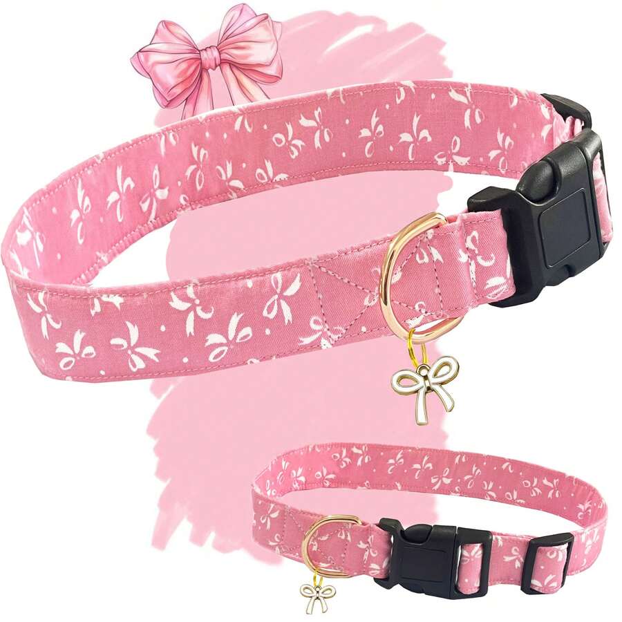 Cute Dog Collar With Bow Tie Pendant, Adjustable Soft & Sweet Bow Print Pet Collar, Suitable For Small, Medium And Large Dogs - Rose Red - View 1