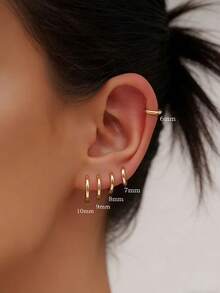 5对316L医用级不锈钢小耳环套装，男女皆宜；18K镀金耳环，迷你耳骨耳环，尺寸可选6/7/8/9/10mm，银色，多孔耳洞饰品礼品 - 5Pairs Set - 查看 4