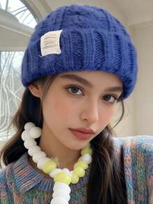 1pc Women's Multicolor Knit Hat, Warm & Windproof, Casual & Elegant, Autumn/Winter Crochet Embroidery Knitting Hat, Stylish Versatile Warm Knit Hat, Suitable For Fall/Winter Women's Autumn/Winter Japanese Alphabet Bunting Hat Fashion Multi-Purpose Pullover Hat, Women's Influencer Ear Flap Head Cover Warm Cold Hat - A - View 13
