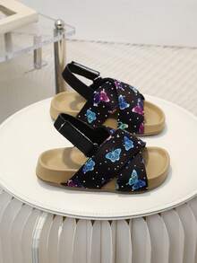 儿童时尚百搭休闲凉鞋，女童软底舒适印花可爱魔术贴凉鞋，幼儿学步鞋 - 黑色 - 查看 6