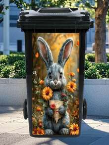 3D Puppy, Rabbit Printed Trash Can Sticker Waterproof PVC Outdoor Trash Can Poster Peeling Sticker 4 Sizes
