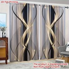 1pc - Best-Selling New Product - 2D Flat, 2 Pieces Of Modern Golden Spiral Art Light-Transmitting Curtains - Heat Insulation, Semi-Transparent Polyester Fabric, Elegant Black And Gold Design, Suitable For Decoration In Living Room, Bedroom Or Office, Living Room Curtains - 彩色 - 查看 4