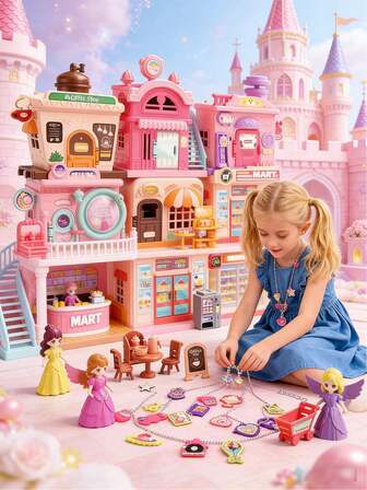 1 pieza/2 piezas Juguete de casa de muñecas de dibujos animados lindos, casa de ensueño en miniatura para juego de roles, casa de muñecas modular de princesa DIY, regalo educativo de construcción para preescolar, niñas pequeñas, cumpleaños, Halloween, Navidad, cafetería, panadería, supermercado, tienda de mascotas, vestidor, hogar al azar