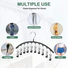 2pcs/1pc Stainless Steel Pants Hanger, Wardrobe Storage Rack, Space-Saving Curved Closet Organizer With 10/15 Clips, Multi-Functional Household Clothes Rack For Drying Underwear, Socks, Pants, Garments, Etc. - Multicolor - View 6