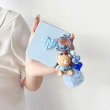 1pc Plastic Hard Shell Heart-Shaped Phone Case & 1pc Cartoon Pendant Suitable For Samsung Galaxy Z Flip7, 7 FE, 6, 5, 4, 3, 5G - Sky Blue - View 4