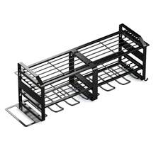 Soporte de broca de taladro de 6 ranuras de banco, montaje en pared de herramienta eléctrica de acabado, estantería de herramienta de niveles para gaaje y estantería de acabado, estantería de herramienta metálic - Negro - Ver 9