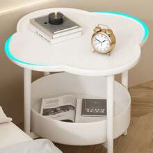 1 pezzo Comodino moderno minimalista di colore crema con bordo a quadrifoglio, mobile da comodino a forma floreale creativa, con superficie curva per uso domestico - Multicolore - Visualizzare 8