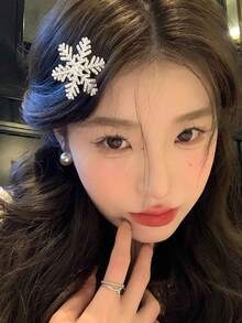 5 Peças/Conjunto Grampos de Cabelo com Strass em Formato de Floco de Neve, Acessórios de Cabelo com Clima de Natal - Adequado para Meninas e Mulheres, Pode Ser Usado no Dia a Dia, Festa, Combina com Estilos Vintage, Doce e Acadêmico, Ótimo Presente - Multicolorido - Visão 8