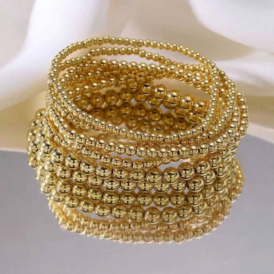 7pcs CCB Beaded Bracelet Set, Vintage Elegant Stretch Single Row Jewelry Accessories - Beaded Bracelet - View 1