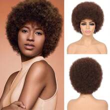 GLAMNOW Women's Black Afro Wig, 70s Disco Style Oversized Afro Wig, 1B Natural Black Curly African American Wig With Bangs, Fluffy Elastic Synthetic Heat Resistant Wig For Daily, Party, Cosplay, Halloween - Multicolor - View 16