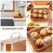 Cesta De Pan De Ratn De Imitacin Con Cubierta De Cpula Acrlica Cesta De Fruta Tejida De Mimbre Rectangular Cesta De Mesa Hecha A Mano Para Servir Alimentos Para Pan Frutas - como se muestra - Ver 1