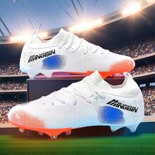 Zapatos de fútbol para adultos y jóvenes de caña baja para partidos de equipo al aire libre, zapatos de entrenamiento de fútbol para hombres, antideslizantes, duraderos, para césped natural, terreno blando, de cuero, con cordones, ligeros, diseño antideslizante de alto rendimiento, tacos de fútbol profesionales - naranja blanca - Ver 4