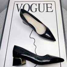 Zapatos planos con tacón grueso, punta puntiaguda y sin talón para mujer, otoño 2025,Zapatos de tacón de mujer - Negro - Ver 5