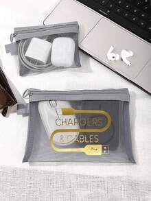 Mesh Cosmetic Bag With Data Cable Pattern, Red Air Cushion Storage Portable Storage Bag, Makeup Bag, Skincare Bag, Travel Essentials, Dormitory Supplies, Wedding Bride Gifts, Mother Gifts, Birthday Gifts, Gifts For Friends And Teachers, Bathroom Storage, Jewelry Storage, Lip Oil And Cosmetics Storage Bag - Multicolor - View 4