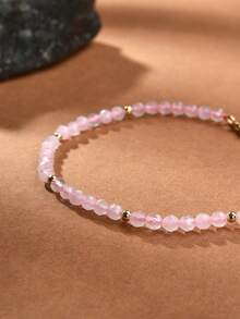 1pc 18K Gold Plated Natural Rose Quartz Faceted Bead Bracelet - Rose Quartz - View 2