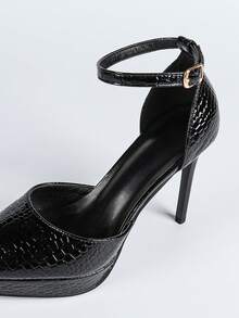 Women's Buckle Decor Party Shoes, Nightclub Style,Platform Heels - Black - View 8
