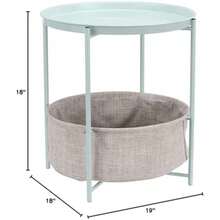 Basics - Mesa auxiliar redonda de almacenamiento, mesa auxiliar con cesta de tela, color blanco/gris jaspeado, 19 x 18 x 18 pulgadas(Verde menta) - Multicolor - Ver 9