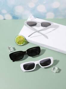 3副青少年（8-14岁）简约长方形经典款个性时尚眼镜，适合日常佩戴