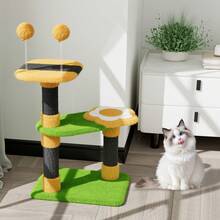 DOGAT Cat Tree 75cm Small Indoor Cat Scratching Post Tower With Flower Platforms 2 Spring Toy Balls Bee Design Kitten Activity Centre For Apartments Corners And Small Spaces - Green - Green - View 7