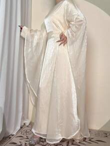 Solessence Bộ 2 chiếc Abaya đính đá sang trọng, quyến rũ, áo choàng màu trơn, áo choàng sáng bóng cho tiệc tùng trang trọng thường ngày tại khu nghỉ dưỡng - Màu be - Xem 2