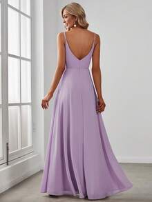 EVERPRETTY Sexy High Slit Criss-Cross V-Neck Bridesmaid Dress - Mauve Purple - View 4