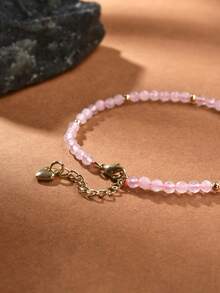 1pc 18K Gold Plated Natural Rose Quartz Faceted Bead Bracelet - Rose Quartz - View 3
