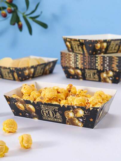10/24pcs 60th Birthday Happy Food Boxes, French Fries Boxes, Popcorn Boxes, Popcorn Boxes, Birthday Party Decorations And Family Movie Night Snack Boxes, Suitable For Lunch Box, Bakery Bread, Burger Restaurant