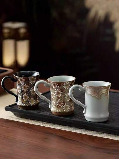 1个手工陶瓷咖啡杯，中东风格设计，适用于浓缩咖啡、茶、牛奶、阿拉伯咖啡 - 80毫升，小巧咖啡杯，沙特国庆节礼物，适合家庭和办公室使用