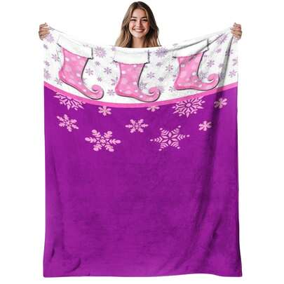 1pc Pink Snowflake Christmas Stocking Flannel Blanket - Soft Warm Bedspread Suitable For Sofa, Bed, Living Room - All-Season Cozy Bedding & Holiday Decor - 280GSM Contemporary Bed Covering