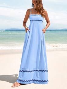 PRETTYGARDEN Women's Summer Flowy Maxi Dress Vestidos Casual Sleeveless Strap Ruffle Wedding Guest Graduation Beach Party Travel Vacation Long White Dresses - 淺藍色 - 查看 4